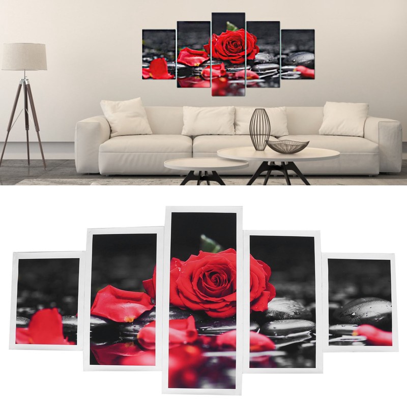 5Pcs Wall Art Painting Set Romantic Red Rose Frameless Painting