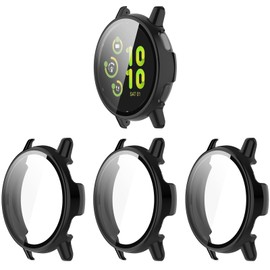 Compatible with Garmin Vivoactive 5 Watch Case Cover, Replacement PC Protective Case Full Cover Built-in HD Tempered Glass Screen Protector for Garmin Vivoactive 5 Smart Watch (Black&Black&Black)