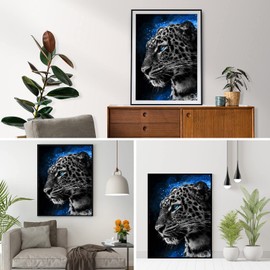 AIRDEA Diamond Painting Kits for Adults Kids, 5D DIY Leopard Diamond Painting Kits, Round Full Drill Leopard Diamond Art Kits Gem Art Painting Animal for Home Wall Decor 11.8x15.7 inch