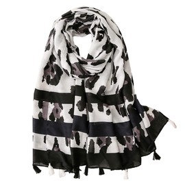 WHITE FANG MA039 Women's Stole Scarf, Cotton, Linen, Leopard Pattern, Stylish, Afghan, Casual, White