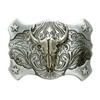 Moranse Silver Skull Bull Belt Buckle With Cowboy western Engraved