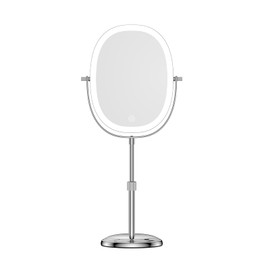 DOWRY Lighted Makeup Mirror with 7X Magnification, Height Adjustable Vanity Mirror, Rechargeable 3 Color Lights Lighted Makeup Mirror, 360° Swivel Double Sided Magnifying Mirror