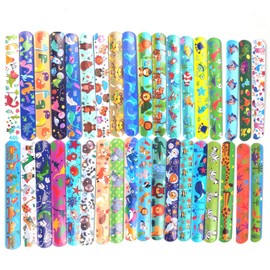 VANANA 37 PCs Slap Bracelets Slap Wrist Bands with 37 Designs Pattern Colorful Hearts Animal Party Bag Fillers Party Favours Pack