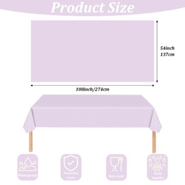 Pastel Purple Table Cloth Table Cover,54x108 Inch Purple Party Tablecloth Tablecover,Pale Purple Plastic Waterproof Table Cloth Party Table Decorations for Kids Adult Birthday Wedding Baby Shower