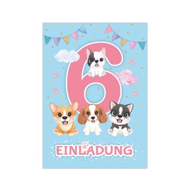 Junapack 12 Invitation Cards with 12 Envelopes for Children's 6th Birthday Party Invitation for Girls and Dogs