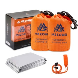 Mezonn Emergency Sleeping Bag Survival Bivy Sack Use as Emergency Blanket Lightweight Survival Gear for Outdoor Hiking Camping Keep Warm After Earthquakes, Hurricanes and Other disasters (Orange Set)