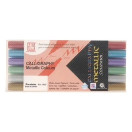 Kuretake ZIG Calligraphy Marker Pens Metallic 6 Colors set, 2mm & 3.5mm Dual Tip Markers, for Writing & Hand Lettering, for Professional, Beginner, Water-based pigments, Made in Japan