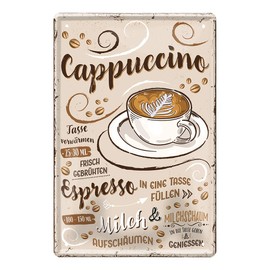 Cappuccino Tin Sign - Retro Decorative Coffee Espresso Sign - Metal Sign for Decorating Kitchen Coffee Shop Coffee House American Cafe Diner Bistro - Instructions Recipe for Mixing Yourself - 20 x 30