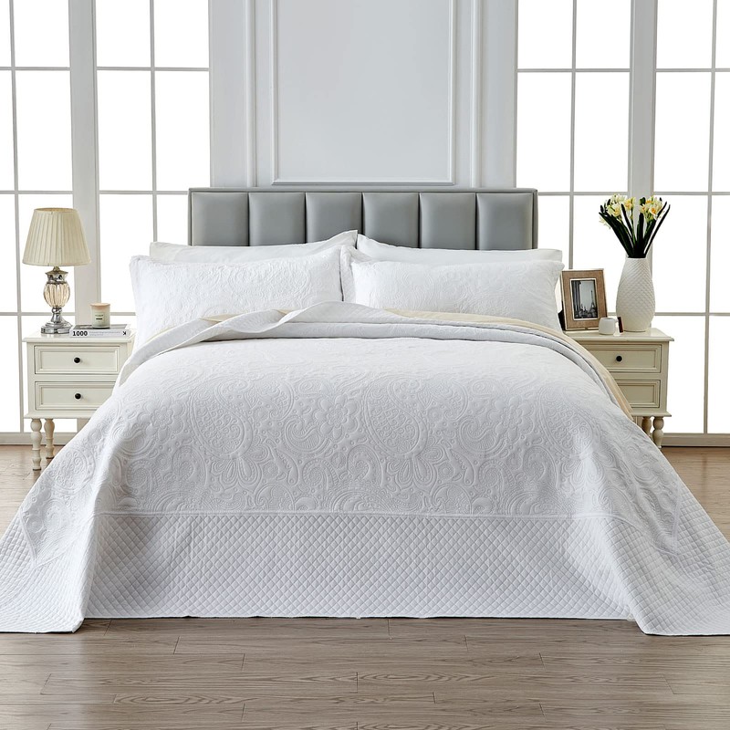 Qucover Alaska King Bedspread 132x 120, Solid White Oversized King