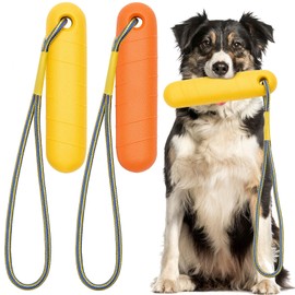 Blueweenly 2 Pcs Dog Bumpers Dog Pool Float Toy Interactive EVA Foam Hunting Water Toys for Medium Large Small (Yellow, Orange)