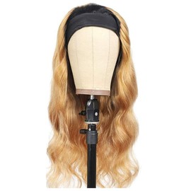 GzorOuzr 1B27 Body Wave Headband Human Hair Wigs Ombre Brazilian Remy Human Hair Wigs For Women 130% Density Glueless No Lace Wig Honey Blonde Headband Wigs For Women 16 Inch