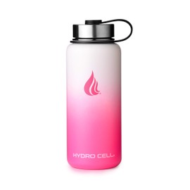 HYDRO CELL Stainless Steel Water Bottle w/ Straw & Wide Mouth Lids (64oz 40oz 32oz 24oz 18oz 14oz) - Keeps Liquids Perfectly Hot or Cold with Double Wall Vacuum Insulated Sweat Proof Sport Design (White/Pink 32 oz)*