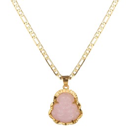 kelistom 14K Gold Plated Buddha Pendant Necklace for Women Men 3MM Flat Figaro Chain Necklace Blue Green Pink White Yellow Buddha Head, copper and cubic zirconia, No Gemstone