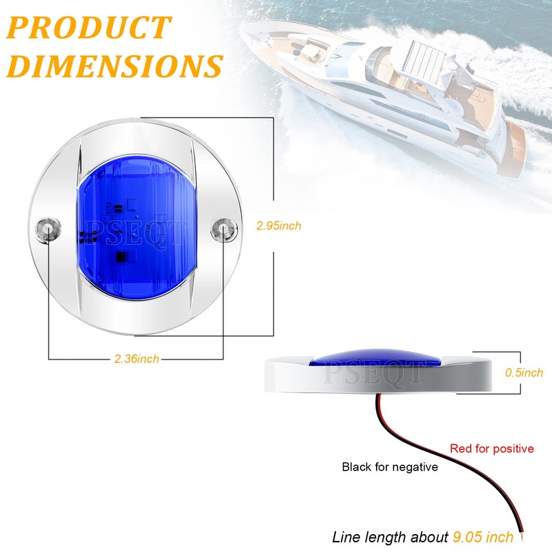 PSEQT 4pc 3" Marine Blue LED Boat Deck Courtesy &