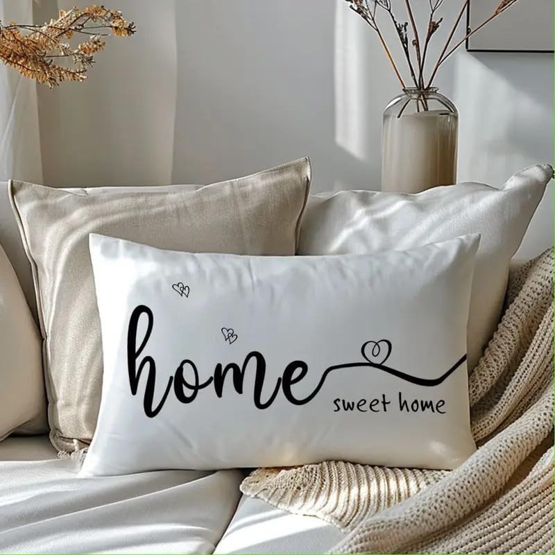 Home Sweet Home Decorative Throw Pillow Cover, White with Black
