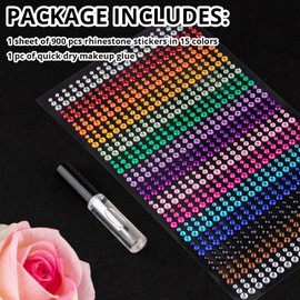 900 Pcs of Rhinestone Stickers in 3/4/5mm Colorful Self Adhesive Face Gems, Stick on Body Crystal Jewels with Quick Dry Makeup Glue for Face Eye Hair Nails Make up and Craft DIY Decorations