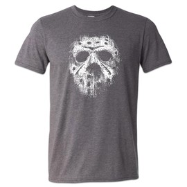 Nature V Society, Distressed Jason Mask Shirt Camp Crystal Lake 80s Slasher Legend - (Grey, Large)