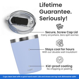 CUPKIN Stackable Stainless Steel Kids Cup Smoothie Tumbler, Powder Coated Insulated Tumblers, BPA Free Lid and Silicone Straw 8 Fl Oz (Pack of 1), Gray