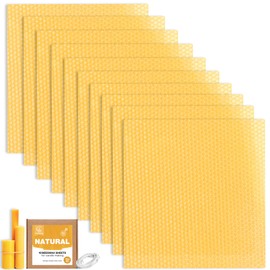 Natural Beeswax Sheets for Candle Making (10-Sheet Pack with Cotton Wicks) Natural Yellow Tone - DIY Beeswax Candle Rolling Kit for Kids & Adults