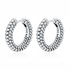 Silver earrings for women 925 with texture of small balls. Hoop earrings made of 925 silver for women or 18 carat gold, ideal as a gift for Mother's Day... earrings girls. Jewellery women, Gold -