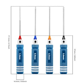 RCENJOY RC Hex Screw Driver Set 4PCS 1.5 2.0 2.5 3.0mm Hexagon Screwdriver Wrench Set RC Repair Tool Kit for RC Model Helicopter Drone Boat Car, Blue