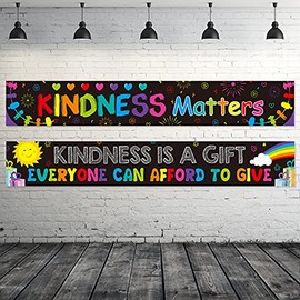 2 Pieces Rainbow Classroom Decoration Bulletin Board Borders Motivational Classroom Banner Poster Kindness Matters School Banner with 40 Glue Points for Elementary Middle School Wall (Dark Color)