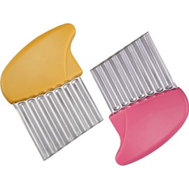 Crinkle Cutter, Stainless Steel Fry Cutter, Wavy Chopper for Veggies Potato Carrots Butter Lettuce, 2 PCS (Pink+Yellow, One Size)