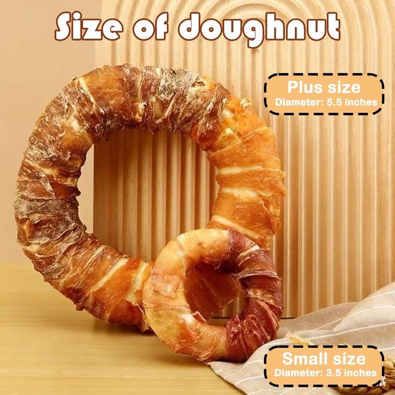 CYGJWL Dog Donut Treats,Chicken Duck Wrapped Rawhide Donuts(Plus Size),No Artificial