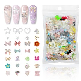 500 Stück Nail Charms Charms Nägel Strasssteine Nägel Nagel Steine Nail Art Charms Steinchen Für Nägel Heart Bowknot Pearls Nail Decorations Gems for Manicure DIY Crafts Handyhülle Jewelry Accessories