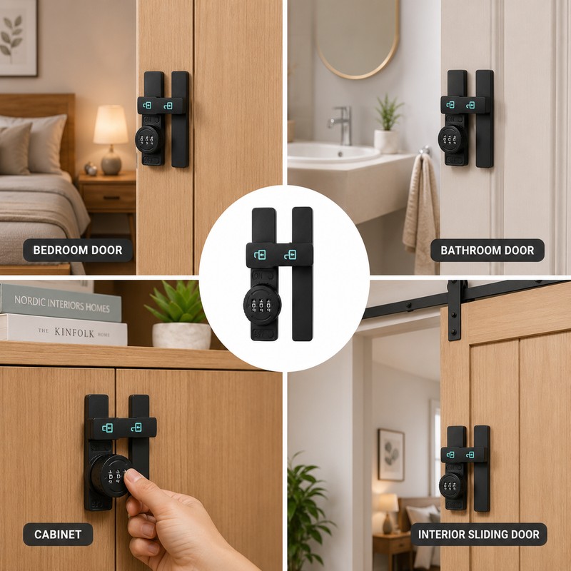 3-Digit Combination Sliding Latch Lock for Barn Doors, Cabinets and