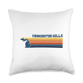 U.S. States Michigan Farmington Hills Michigan City Retro Throw Pillow, 18x18, Multicolor