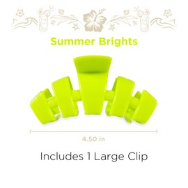 TELETIES - Large Hair Clip - For Thick to Super-Thick Hair - Strong Grip, Bendable Teeth, Comfortable Curved Design - For All Hair Textures - Summer Brights