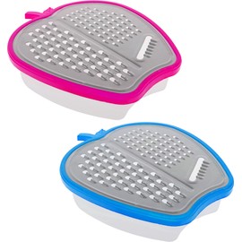 Travel Grater with Storage - Pack of 2 - Apple Steel Container Grater - Kitchen Food Grater with Bowl