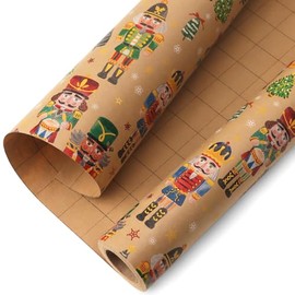 Ribbli Christmas Wrapping Paper Vintage Nutcracker Kraft Gift Wrapping Paper Mini Roll 17 Inch x 33 Feet Christmas Holiday Presents Decoration