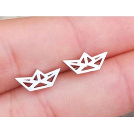 Miniblings Boat Stud Earrings Origami Boats Folding Art Ship Paper Boat Silver – Original Fashion Jewellery I Earrings Stud Earrings, Metal