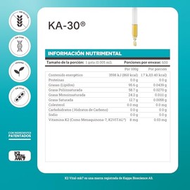 Matter Ka-30, Vitamina K2 Menaquinona-7 K2VITAL® en Gotas con MCT, Apoya la Salud Ósea, Bienestar Cardiovascular y Protección Celular, 600 Porciones, 