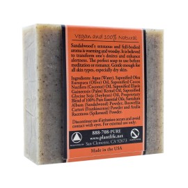Plantlife Sandalwood Bar Soap 4 Ounce Organic Handcrafted Skin Cleaning Agent
