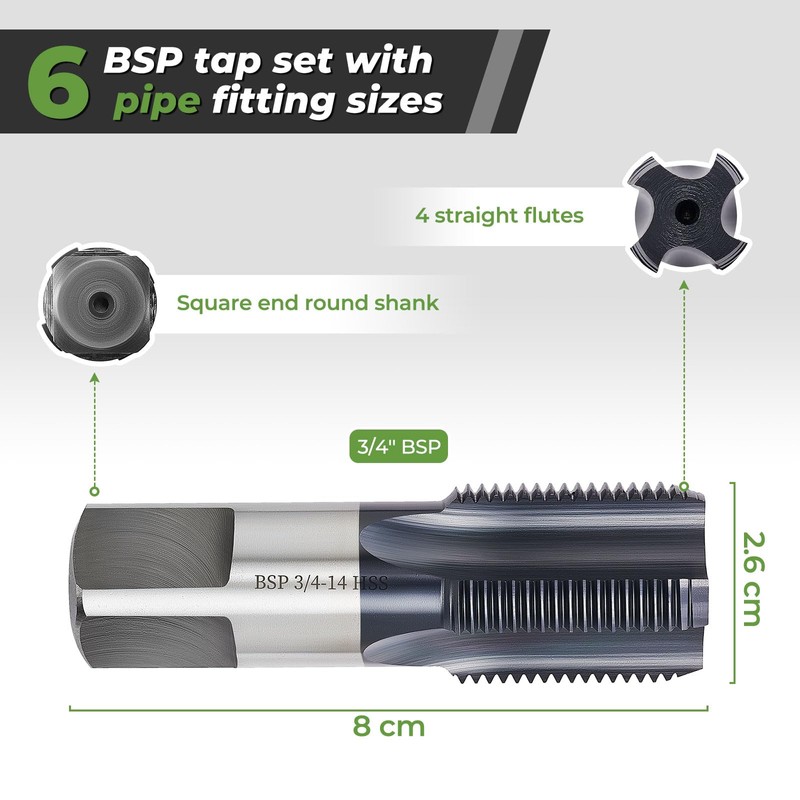 Litorange BSP Pipe Tap, 4340 Steel Threader with ALCRN Coating,