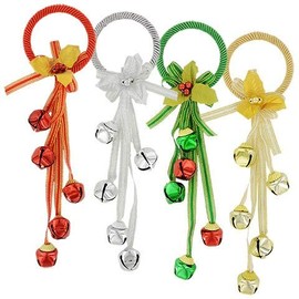 Christmas Door Hangers Set of 4 Jingle Bell Hangers Red, Silver, Gold, and Green Christmas Decorations