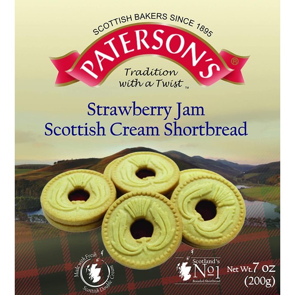 Paterson's Strawberry Jam Scottish Cream Shortbread 200g, 7 oz, Made with Fresh Scottish Double Cream & Strawberry Jam Filling, Strawberry Shortbread Cookies, Strawberry Cookies, (Pack of 1)