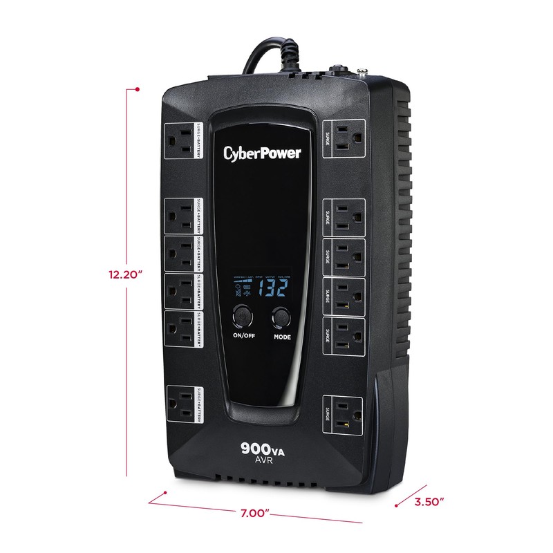 CyberPower AVRG900LCD Intelligent LCD UPS System, 900VA/480W, 12 Outlets, AVR,