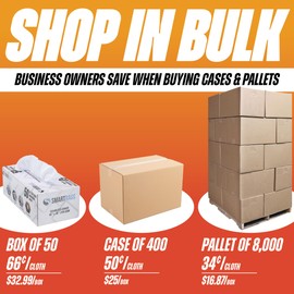 Arkwright Smart Rags in Box - (Pack of 50) 215 GSM Lint Free Cloths, Reusable Microfiber Rags for Cleaning, Dusting at Home, Office, Auto Shops, 16 x 16 in, White