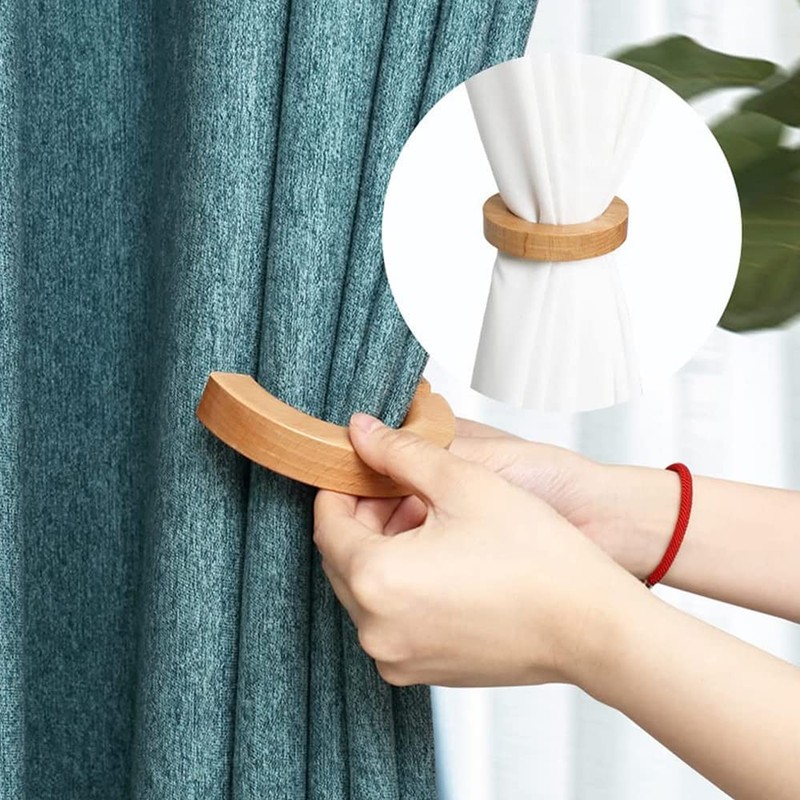 DFsucces Set of 2 Magnetic Wooden Ring Shaped Curtain Tiebacks