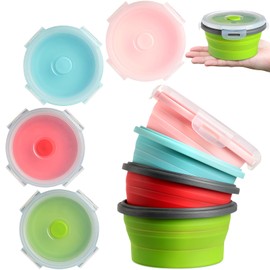 Suclain 4 Pcs Camping Bowl with Lid Collapsible Silicone Bowl Lunch Box Salad Bowl Expandable Food Storage Container Folding Travel Bowl for Hiking Camping(Red, Pink, Blue, Green,12 oz)