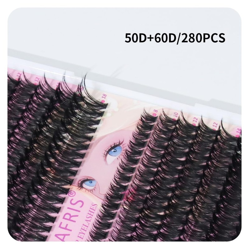 ANNAFRIS Eyelash Extensions, 50D + 60D Eyelash Clusters, 280 Pieces,