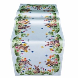 texpot Table Runner 40 x 140 cm with Rabbit on Flower Meadow Print Easter Spring