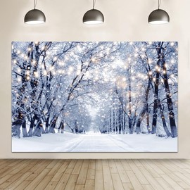 Winter Forest Backdrop 10x8ft Wonderland Snowflake Snow Scene Photography Background Christmas Party Decorations Banner Xmas Holiday Party Decor Backdrops Photo Booth Props