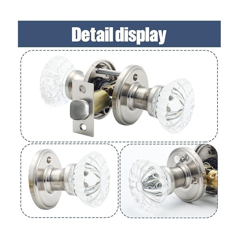 Cielsa Dawn Glass Door Knobs Interior with Lock, Satin Nickel