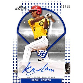 2018 Leaf Perfect Game National Showcase Autographs Blue Baseball #BA-KM1 Kadon Morton Auto Autograph SER/15 Trading Card produced by Leaf