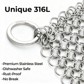 Amagabeli Cast Iron Cleaner 8"x6" 316L Stainless Steel Chainmail Scrubber Cast Iron Skillet Cleaner for Pan Pot Wok Griddles BBQ Grills Cast Iron Cleaning
